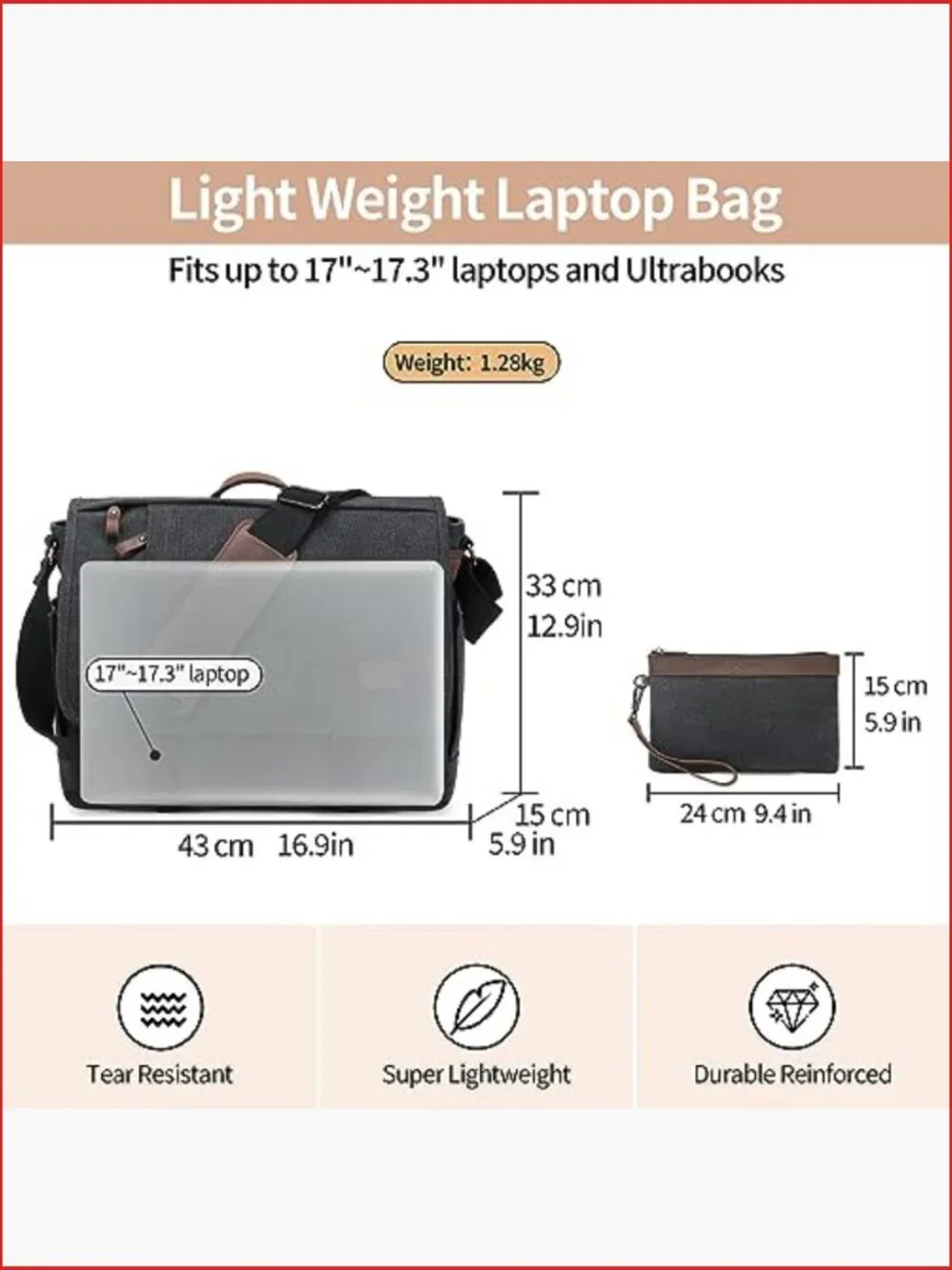Canvas Messenger Bag Fits 17-17.3
